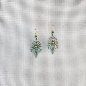 LIKE NEW Adajiro Sage Green Sunburst Lacy Dangle Earrings Gold Filled Fish Back